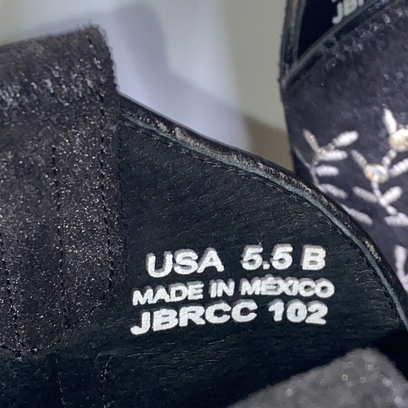 J.B. Dillon Black Leather Embroidered Rhinestone Snip Toe Western Boots 5.5 B - Picture 10 of 15